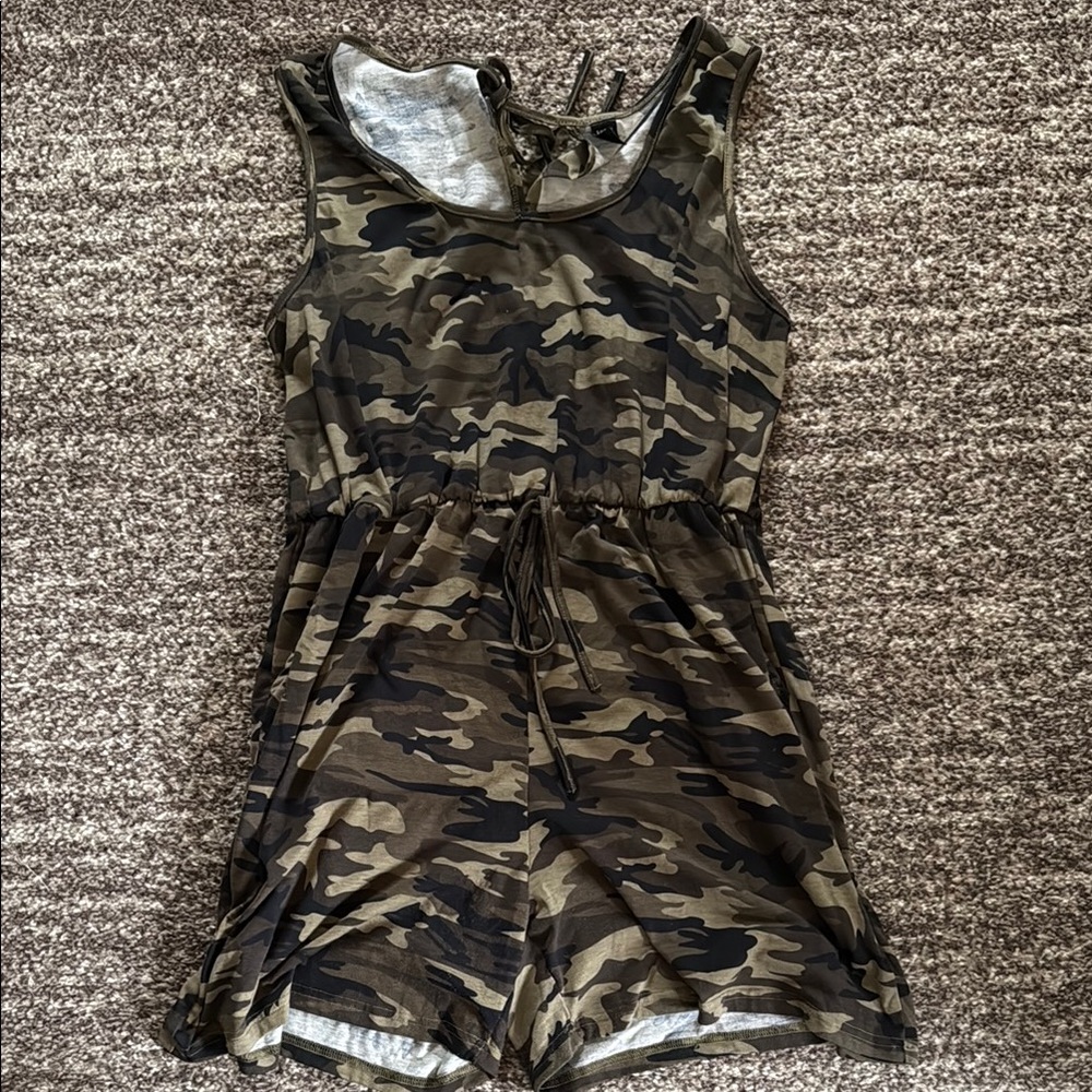 SHEIN Green and Brown Camouflage Jumpsuit